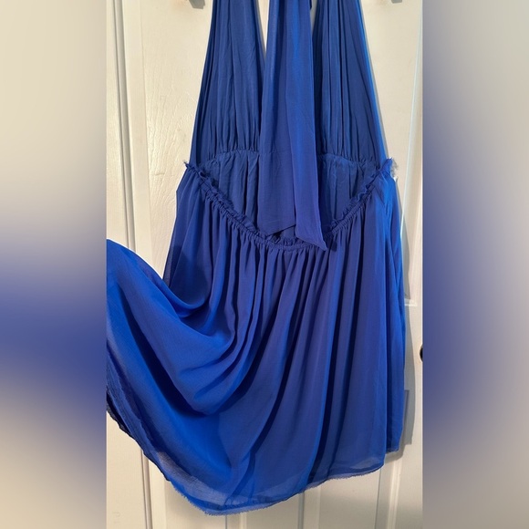 NWT FREE PEOPLE XL Esme Mini Dress Brilliant Blue Halter Top Chiffon Satin Strap - Picture 15 of 15